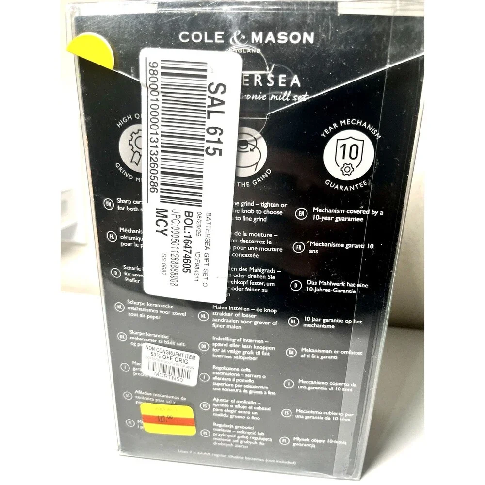Cole & Mason Battersea Electric Salt & Pepper Mill Set Stainless Steel -New